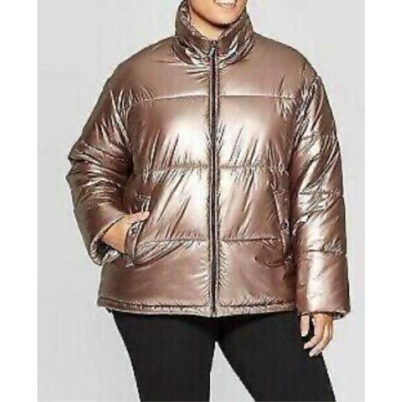 Ava & Viv Plus Size Copper Metallic Puffer Coat sz 1X NWOT Outerwear - Picture 1 of 11